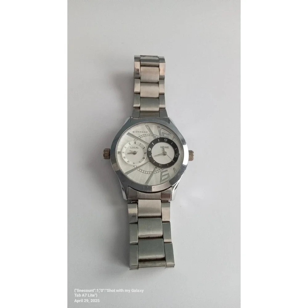 Giordano Dual Time Zone Watch‎ Silver Stainless Steel Band Fashion
